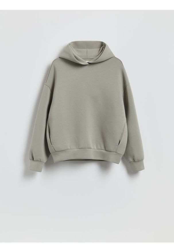 Reserved - Gładka bluza z kapturem - jasnozielony. Typ kołnierza: kaptur. Kolor: zielony. Materiał: bawełna, dzianina. Wzór: gładki
