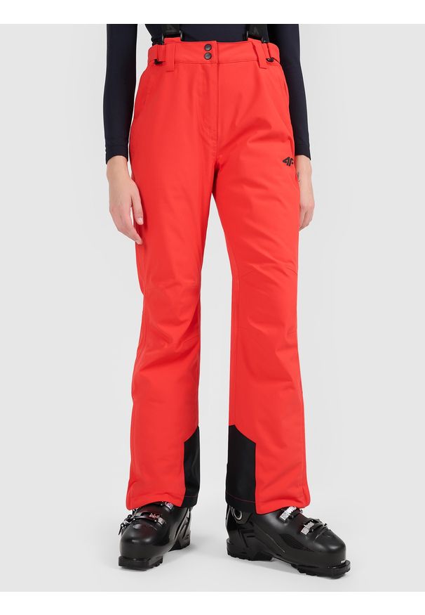 4f - 4F Spodnie narciarskie membrana 5000 damskie - czerwone S. Stan: podwyższony. Kolor: czerwony. Materiał: poliester, materiał. Wzór: gładki. Sezon: zima. Sport: narciarstwo