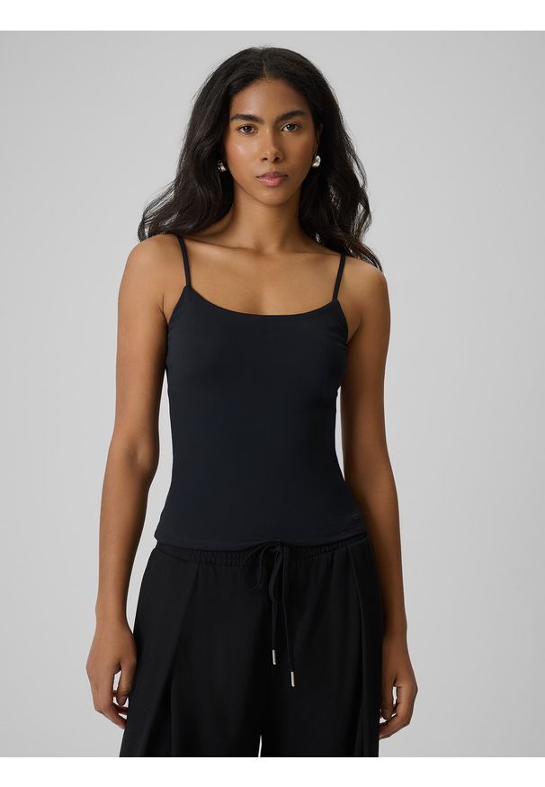 4f - 4F Top slim gładki damski - czarny S. Kolor: czarny. Materiał: dzianina. Długość rękawa: na ramiączkach. Wzór: gładki