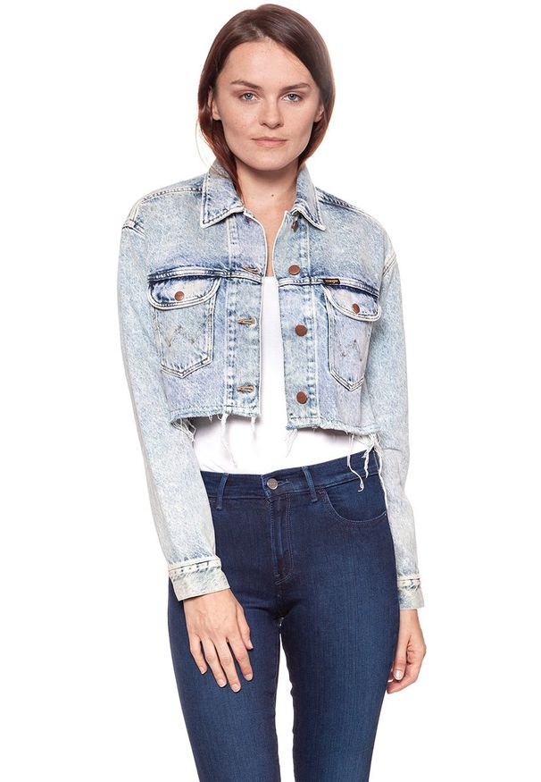 Wrangler - DAMSKA KURTKA JEANSOWA WRANGLER RETRO CROP JACKET WRAINBOW WASH W417RI24K 112128793. Materiał: jeans. Styl: retro