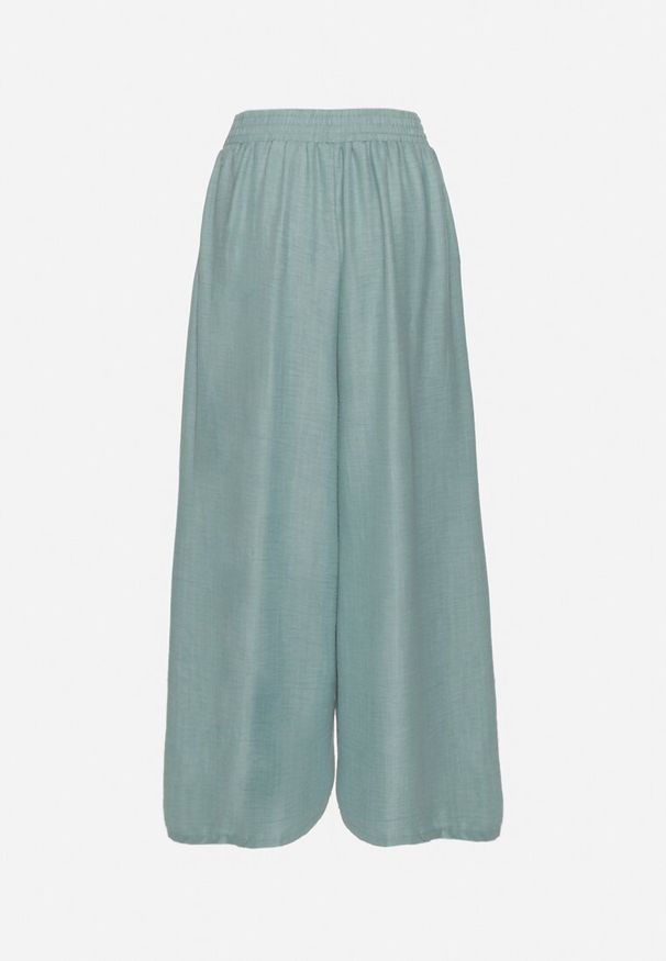 Born2be - Miętowe Spodnie o Szerokim Kroju z Wysokim Stanem i Wiązaniem Telarieta. Okazja: na co dzień. Stan: podwyższony. Kolor: zielony. Materiał: len. Styl: klasyczny, casual, elegancki