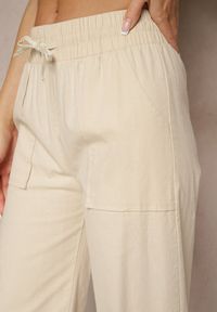Renee - Beżowe Bawełniane Spodnie z Kokardą Davilena. Okazja: na co dzień. Stan: podwyższony. Kolor: beżowy. Materiał: bawełna. Styl: elegancki, casual #5