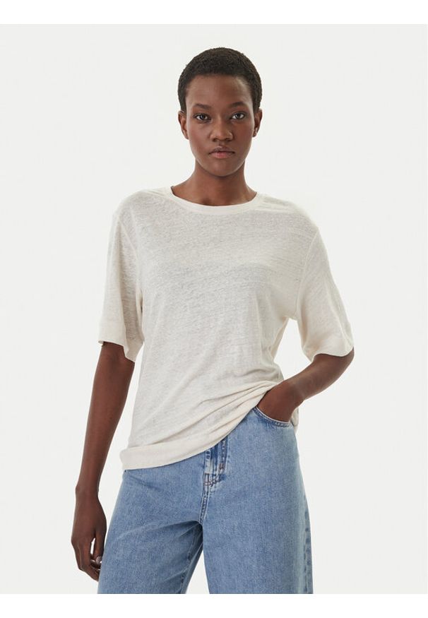 BOSS T-Shirt C_Emma 50556387 Beżowy Regular Fit. Kolor: beżowy. Materiał: len