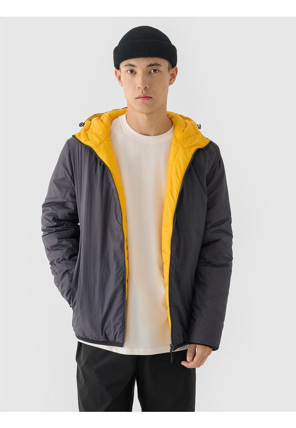 4f - 4F Kurtka puchowa dwustronna Primaloft Thermoplume męska - szara 3XL. Okazja: na co dzień. Typ kołnierza: kaptur. Kolor: szary. Materiał: puch. Sezon: zima. Styl: casual, klasyczny, sportowy