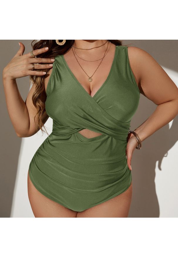 Intica - Jednoczęściowy strój kąpielowy z marszczeniem na plażę i basen Sumanda. Kolor: zielony. Materiał: materiał
