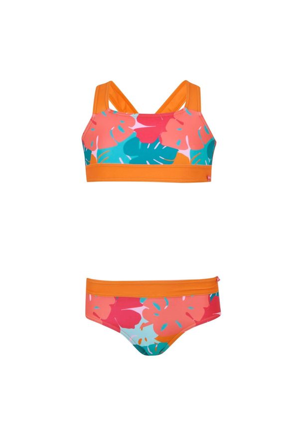 Regatta - Dziewczęcy Komplet Bikini Dakaria III Tropical Leaves. Kolor: różowy, niebieski, wielokolorowy, pomarańczowy