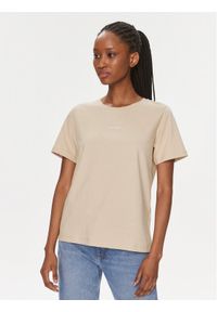 Calvin Klein T-Shirt Micro Logo K20K205454 Beżowy Regular Fit. Kolor: beżowy. Materiał: bawełna
