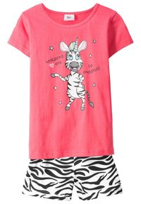 bonprix - Piżama z krótkimi spodniami z czystej bawełny organicznej (2 części). Kolor: różowy. Materiał: bawełna. Długość: krótkie. Wzór: motyw zwierzęcy, nadruk, paski #1