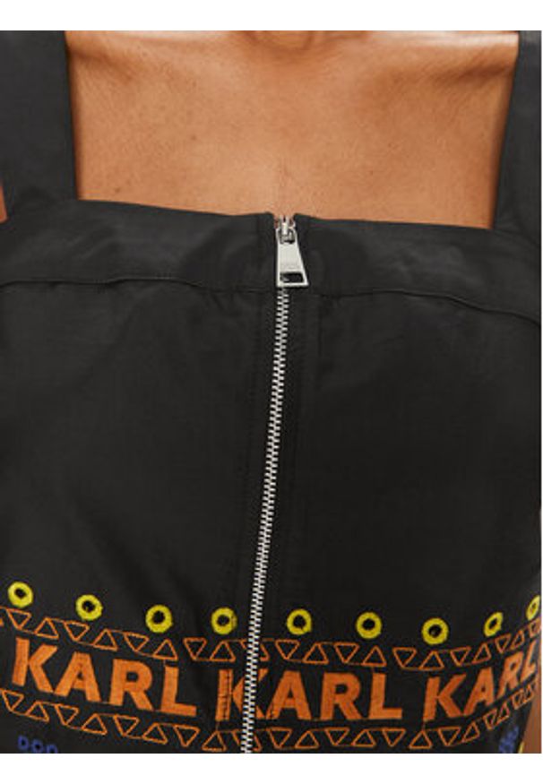 Karl Lagerfeld - KARL LAGERFELD Top 241W1611 Czarny Regular Fit. Typ kołnierza: dekolt w karo. Kolor: czarny. Materiał: bawełna