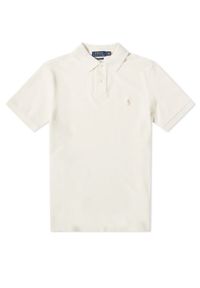 Ralph Lauren - RALPH LAUREN - Kremowa koszulka Polo Custom Slim Fit. Okazja: na co dzień. Typ kołnierza: polo. Kolor: beżowy. Materiał: bawełna, prążkowany. Wzór: haft. Styl: casual #5