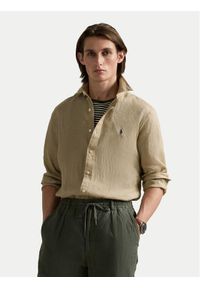 Polo Ralph Lauren Koszula 710968915003 Beżowy Slim Fit. Typ kołnierza: polo. Kolor: beżowy. Materiał: len