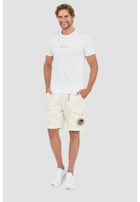 Guess - GUESS Biały męski t-shirt bawełniany z haftowanym logo, Rozmiar L. Kolor: biały. Materiał: bawełna. Wzór: haft #4