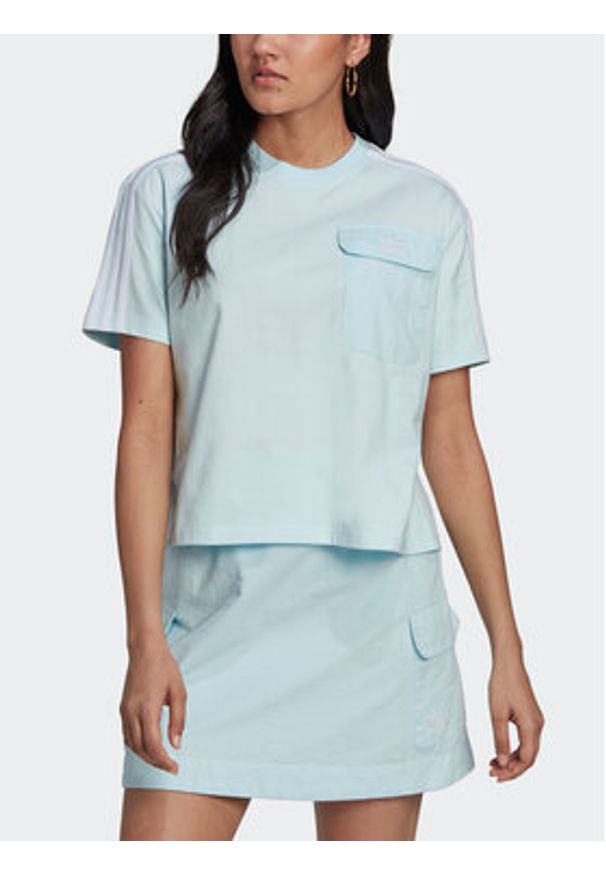 Adidas - adidas T-Shirt Adicolor Classics Poplin Back Loose Tee HL9302 Błękitny Loose Fit. Kolor: niebieski. Materiał: bawełna