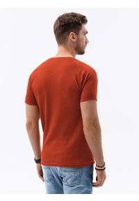 Ombre Clothing - T-shirt męski bez nadruku - ceglasty - Rozmiar: XXL. Kolor: czerwony. Materiał: tkanina, poliester, bawełna. Styl: klasyczny #4