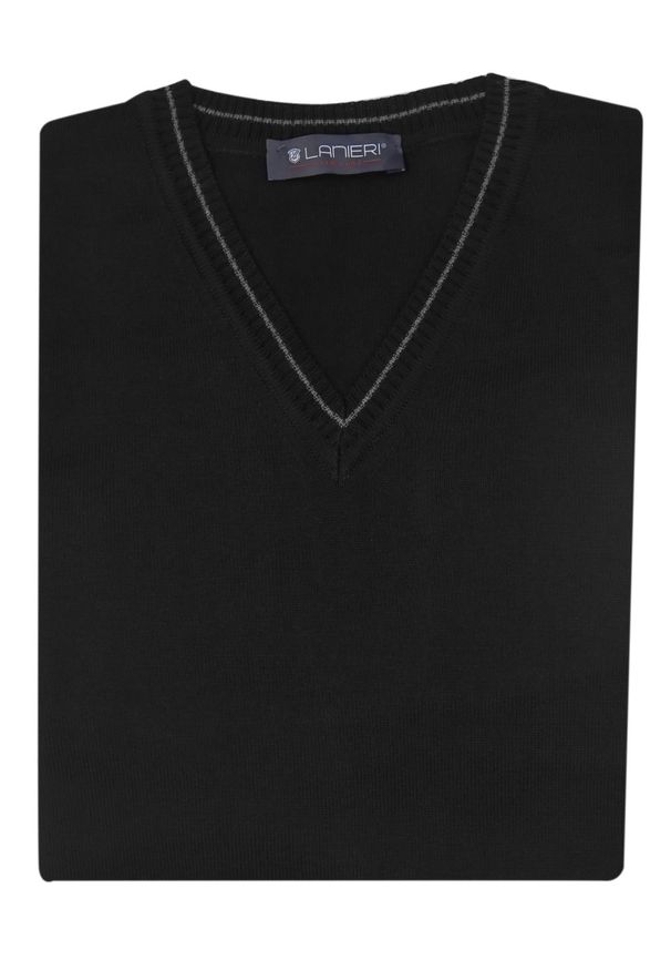 Lanieri Fashion - Czarny sweter męski w szpic SW7. Kolor: czarny. Materiał: akryl, bawełna, materiał