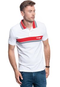 Wrangler - MĘSKA KOSZULKA POLO WRANGLER SS COLOURBLOCK POLO WHITE W7E3KF989. Typ kołnierza: polo