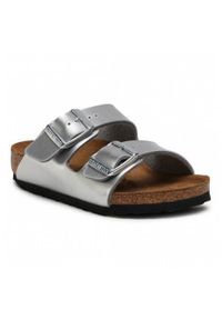 Klapki dla dzieci Birkenstock Arizona Kids BF. Kolor: szary. Materiał: skóra, syntetyk, materiał