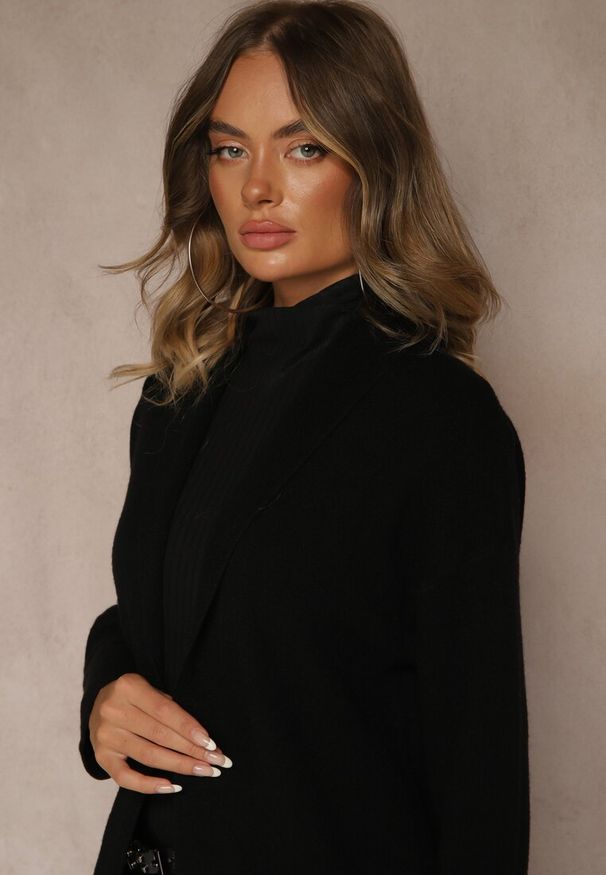 Renee - Czarny Długi Niezapinany Kardigan z Kaszmirem Palmire. Okazja: na co dzień. Kolor: czarny. Materiał: kaszmir. Długość: długie. Styl: casual