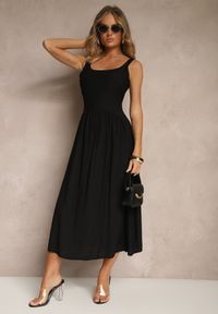 Renee - Czarna Rozkloszowana Sukienka z Wiskozy Milunisa. Okazja: na co dzień. Kolor: czarny. Materiał: wiskoza. Typ sukienki: rozkloszowane. Styl: klasyczny, elegancki, casual
