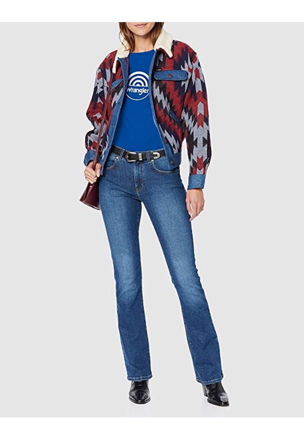Wrangler - WRANGLER SS CIRCLE TEE DAMSKI T-SHIRT KOSZULKA Z KRÓTKIM RĘKAWEM LOGO NADRUK NAVY W7Z2EV114 112132160. Długość rękawa: krótki rękaw. Długość: krótkie. Wzór: nadruk