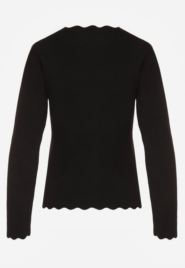 Renee - Czarny Sweter z Wiskozą i Ozdobną Falbanką Mevidella. Okazja: na co dzień. Kolor: czarny. Materiał: wiskoza. Styl: casual, klasyczny