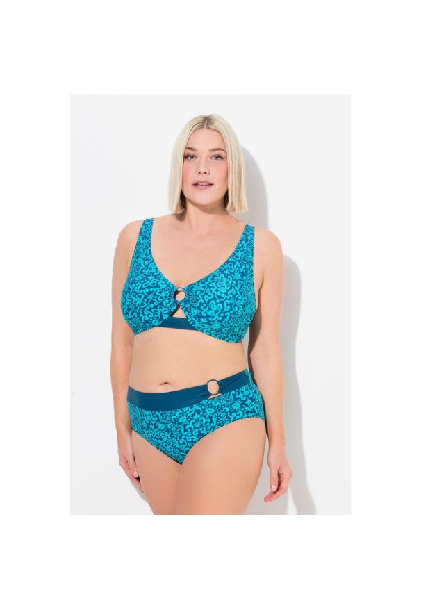 ULLA POPKEN - Damskie Bikini paisley miękkie miseczki regulowane ramiączka z recyklingu. Kolekcja: plus size. Kolor: zielony, niebieski, wielokolorowy. Materiał: elastan, poliamid, materiał. Wzór: paisley