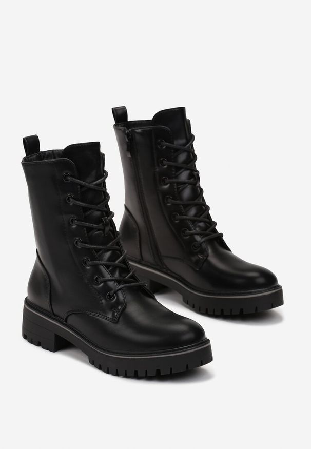 Born2be - Czarne Botki Workery z Lekkim Ociepleniem Plikova. Okazja: na co dzień. Kolor: czarny. Materiał: jeans, skóra. Styl: casual