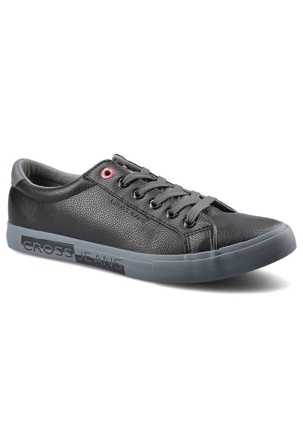 Czarne Trampki Cross Jeans Męskie Sznurowane Buty. Okazja: na co dzień. Kolor: czarny. Materiał: materiał, skóra ekologiczna, guma. Szerokość cholewki: normalna. Wzór: aplikacja. Styl: casual