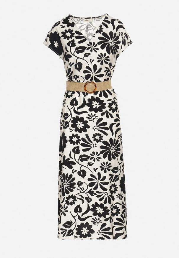 Born2be - Czarna Wiskozowa Sukienka o Rozkloszowanym Kroju z Ozdobnym Paskiem z Klamrą Zarolena. Okazja: na imprezę, na co dzień, na spacer. Typ kołnierza: dekolt w kształcie V. Kolor: czarny. Materiał: wiskoza. Sezon: lato. Typ sukienki: rozkloszowane. Styl: casual, elegancki