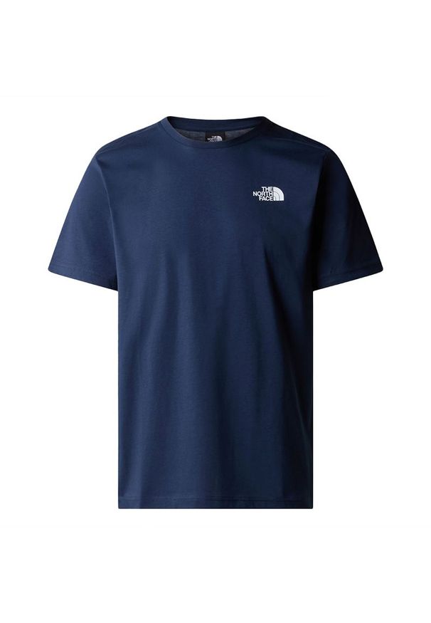 Koszulka męska The North Face NSE Box 0A87NPI851 - granatowa. Kolor: niebieski. Materiał: bawełna. Długość rękawa: krótki rękaw. Długość: krótkie. Wzór: ze splotem