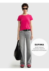 Big-Star - Koszulka damska z bawełny supima różowa Supiclassica 602. Okazja: na co dzień. Kolor: różowy. Materiał: bawełna. Wzór: aplikacja. Styl: casual, elegancki, sportowy