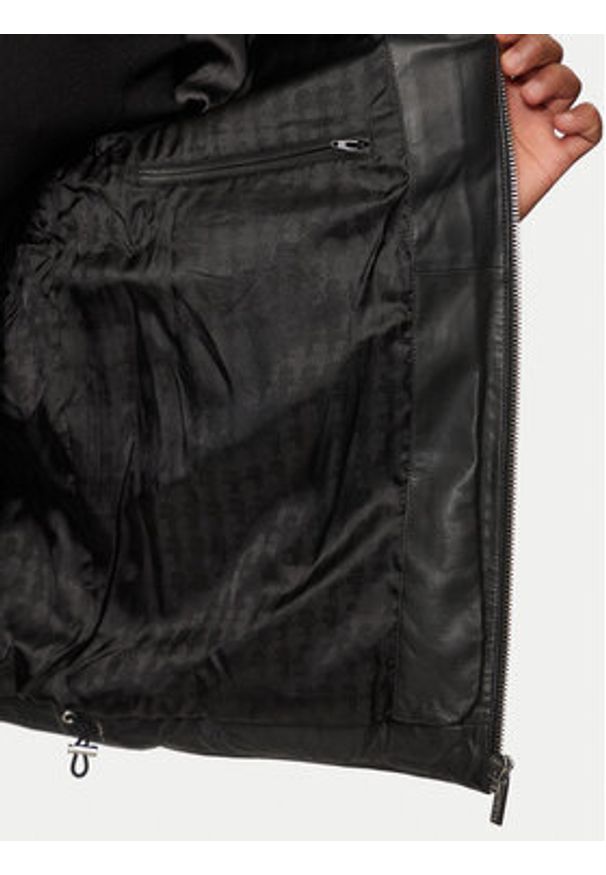 Karl Lagerfeld - KARL LAGERFELD Kurtka skórzana 555010 544415 Czarny Regular Fit. Typ kołnierza: dekolt w karo. Kolor: czarny. Materiał: skóra