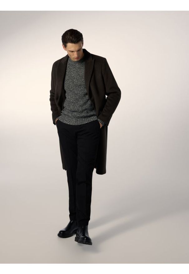 Reserved - Płaszcz z wełną - zielony. Kolor: zielony. Materiał: wełna