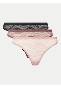 Calvin Klein Underwear Komplet 3 par stringów Thong 3Pk 000QD5216E Kolorowy. Materiał: syntetyk. Wzór: kolorowy