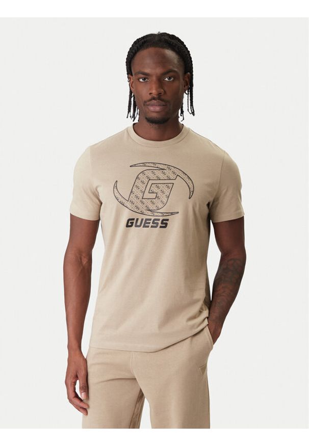 Guess T-Shirt Z6RI06 I3Z14 Beżowy Regular Fit. Kolor: beżowy. Materiał: bawełna