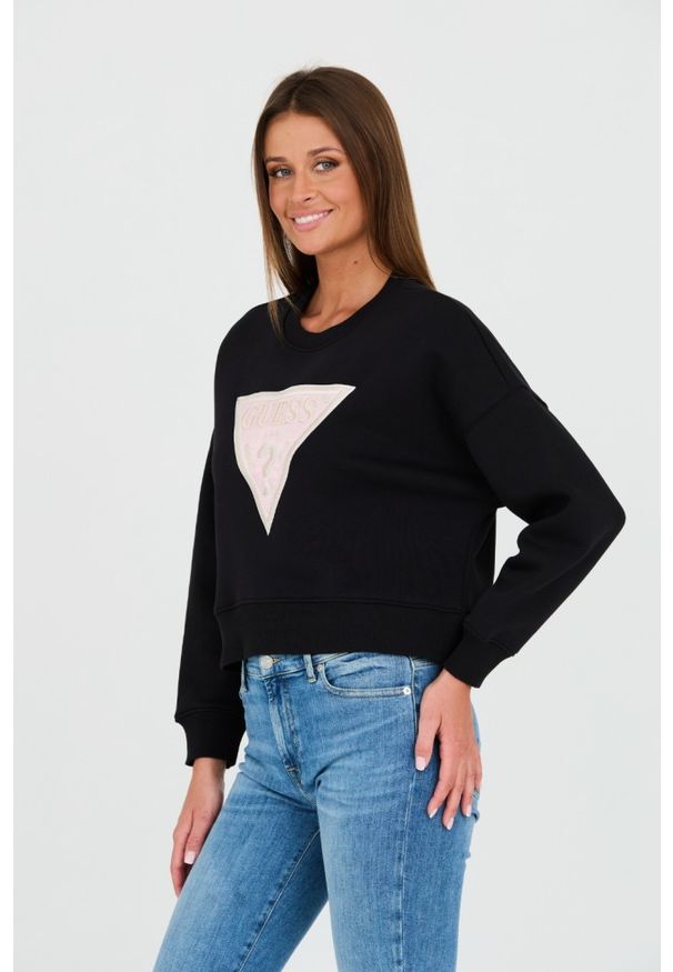 Guess - GUESS Czarna damska krótka bluza, Rozmiar L. Kolor: czarny. Długość: krótkie