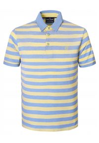 Bawełniana, Męska Koszulka Polo - Pako Jeans - Żółte Pasy. Okazja: na co dzień. Typ kołnierza: polo. Kolor: żółty, złoty, wielokolorowy. Materiał: bawełna. Wzór: prążki, paski. Styl: casual #1