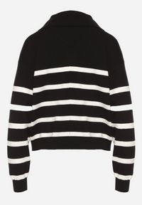 Born2be - Czarno-Biały Golf Sweter Zapinany na Suwak w Paski Sakine. Typ kołnierza: golf. Kolor: czarny. Wzór: paski #5