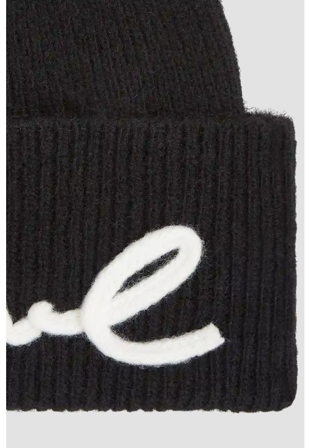 Karl Lagerfeld - KARL LAGERFELD Czarna czapka damska z domieszką wełny. Kolor: czarny. Materiał: wełna. Wzór: aplikacja, haft. Styl: casual, elegancki