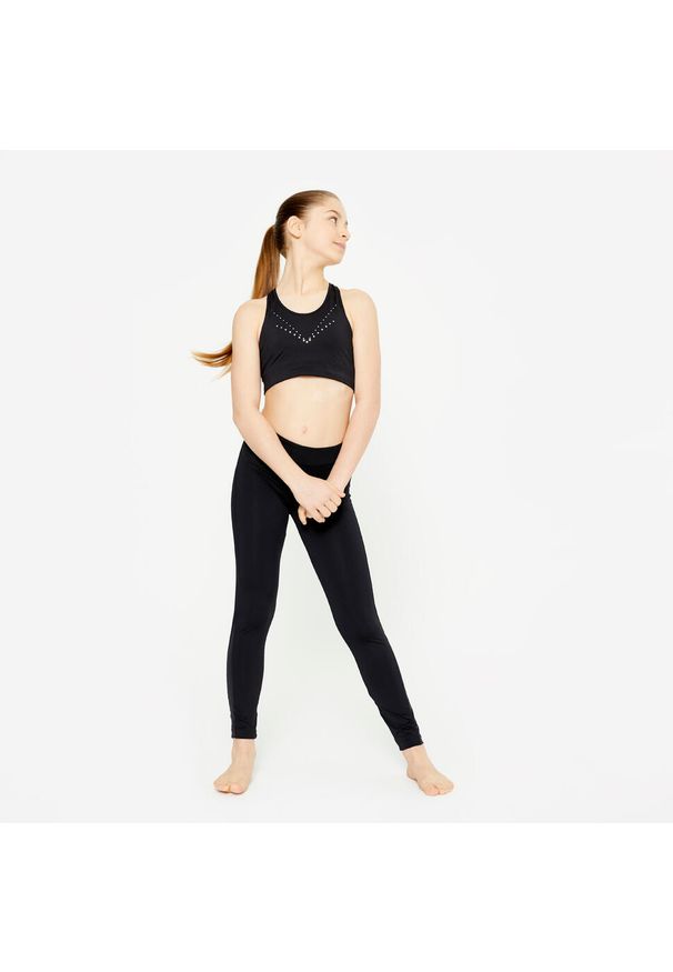 DOMYOS - Legginsy do gimnastyki dla dzieci Domyos. Okazja: na uczelnię. Kolor: czarny. Materiał: poliester, poliamid, materiał, elastan. Styl: sportowy