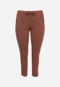 Born2be - Ciemnobrązowe Spodnie Dresowe z Ozdobą z Boku Rialane. Okazja: na co dzień. Kolekcja: plus size. Kolor: brązowy. Materiał: dresówka. Wzór: aplikacja. Styl: casual, elegancki