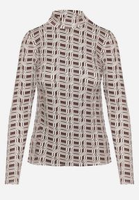 Born2be - Biało-Brązowa Bawełniana Bluzka z Golfem i Długim Rękawem w Geometryczny Wzór Vilitila. Okazja: na co dzień. Typ kołnierza: golf. Kolor: biały. Materiał: bawełna. Długość rękawa: długi rękaw. Długość: długie. Wzór: geometria. Styl: casual, elegancki #4