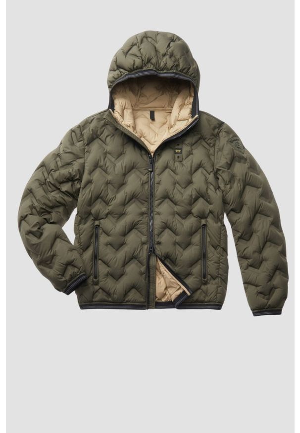 Blauer USA - BLAUER Zielona kurtka męska Pier Short Jackets. Kolor: zielony. Materiał: puch, poliamid