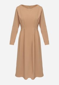 Born2be - Ciemnobeżowa Elegancka Sukienka Rozkloszowana Temarielis. Kolor: beżowy. Długość rękawa: długi rękaw. Typ sukienki: rozkloszowane, oversize. Styl: elegancki #2