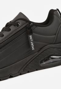 Renee - Czarne Sneakersy na Platformie z Przezroczystą Wstawką i Suwakiem z Napisami Valentinae. Okazja: na co dzień. Kolor: czarny. Materiał: jeans. Wzór: napisy. Obcas: na platformie. Wysokość obcasa: średni #9