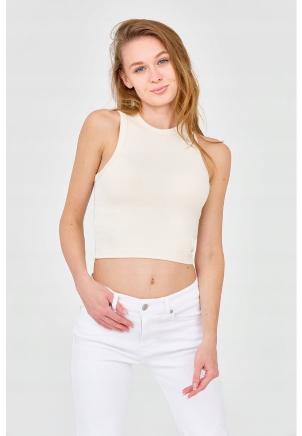 Guess - GUESS Damski beżowy top, Rozmiar M. Kolor: beżowy. Materiał: wiskoza