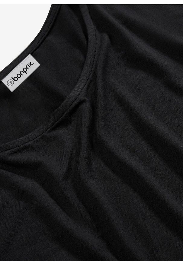 bonprix - T-shirt z mieszanki wiskozy. Kolor: czarny. Materiał: wiskoza. Długość: długie. Wzór: nadruk