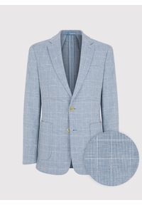 Pako Lorente - PAKO LORENTE – Niebieska marynarka z lnu w kratkę. Okazja: na co dzień. Kolor: niebieski. Materiał: len. Wzór: kratka. Sezon: wiosna. Styl: casual #4