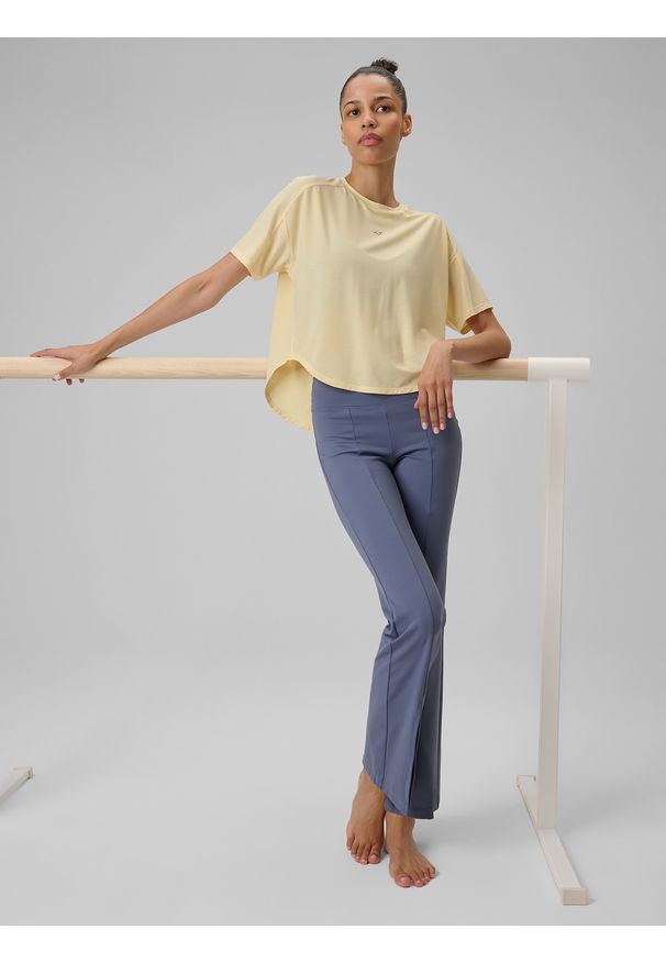 4f - 4F Koszulka do jogi regular szybkoschnąca damska - żółta XL. Kolor: żółty. Materiał: dzianina, skóra, materiał. Wzór: gładki. Sport: joga i pilates