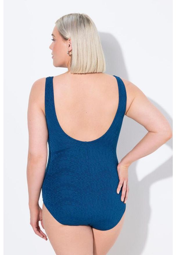 ULLA POPKEN - Damskie Kostium kąpielowy pawie bez miękkich miseczek okrągły dekolt. Kolekcja: plus size. Kolor: niebieski. Materiał: poliamid, poliester, materiał, elastan